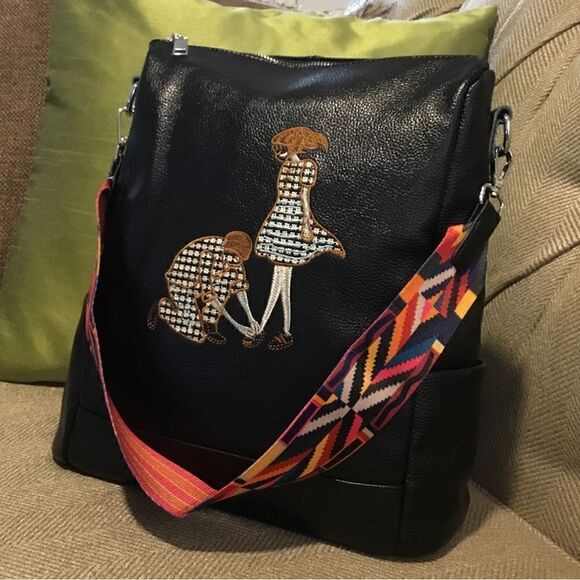 BACKPACK BLACK PEBBLE LEATHER TWO COLOR GUITAR STRAP SCHOOL WORK OFFICE … - Picture 4 of 13